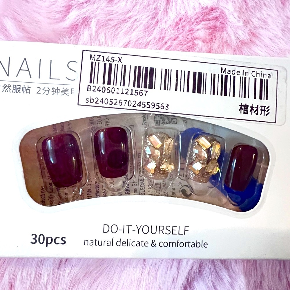 $15 for two.DIY Nail Set with Burgundy and Gold Accents